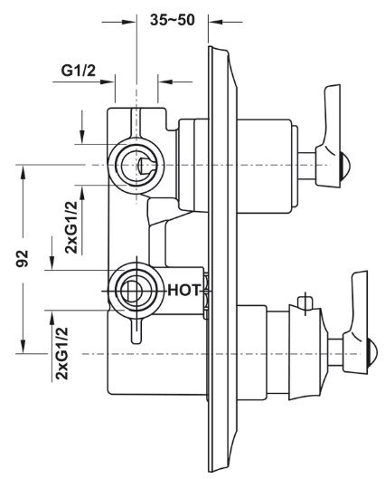 Bản vẽ van điều chỉnh nóng lạnh Hafele 589.35.069 Kyoto