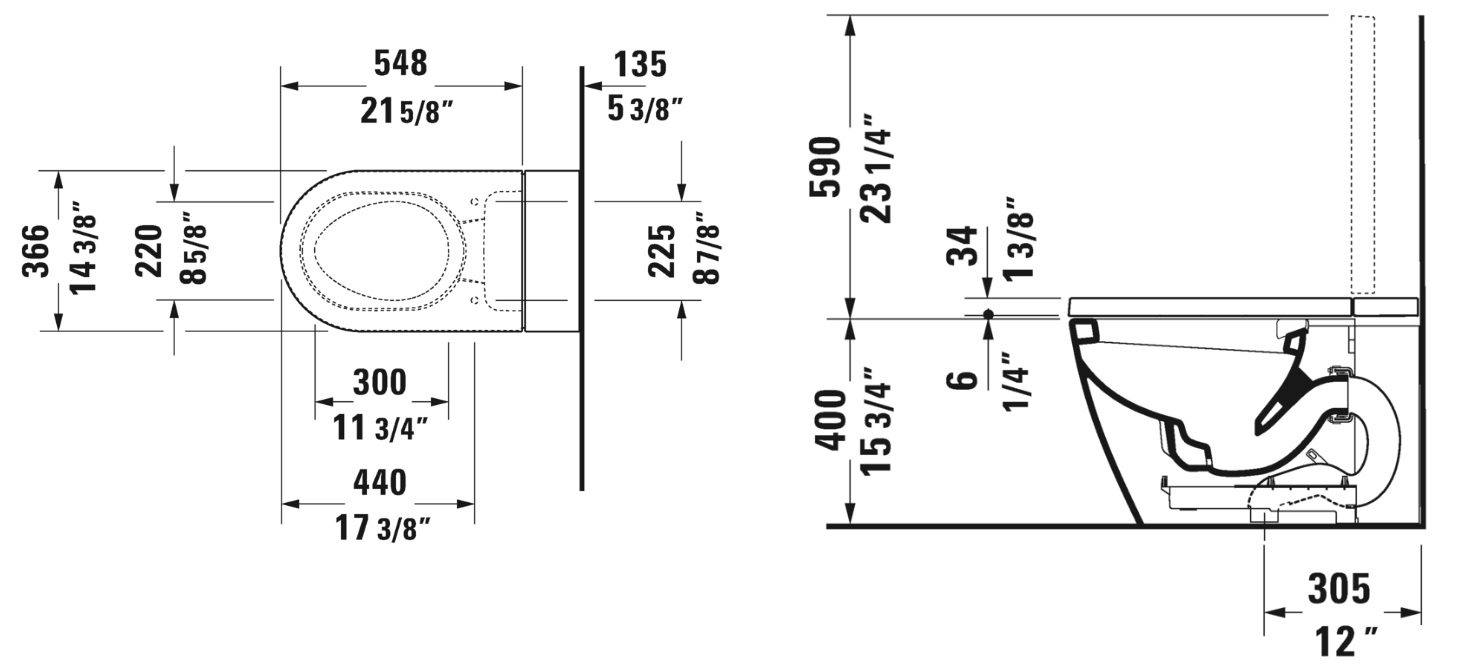 Bản vẽ bồn cầu điện tử Duravit 620000002500320 Màu Thép