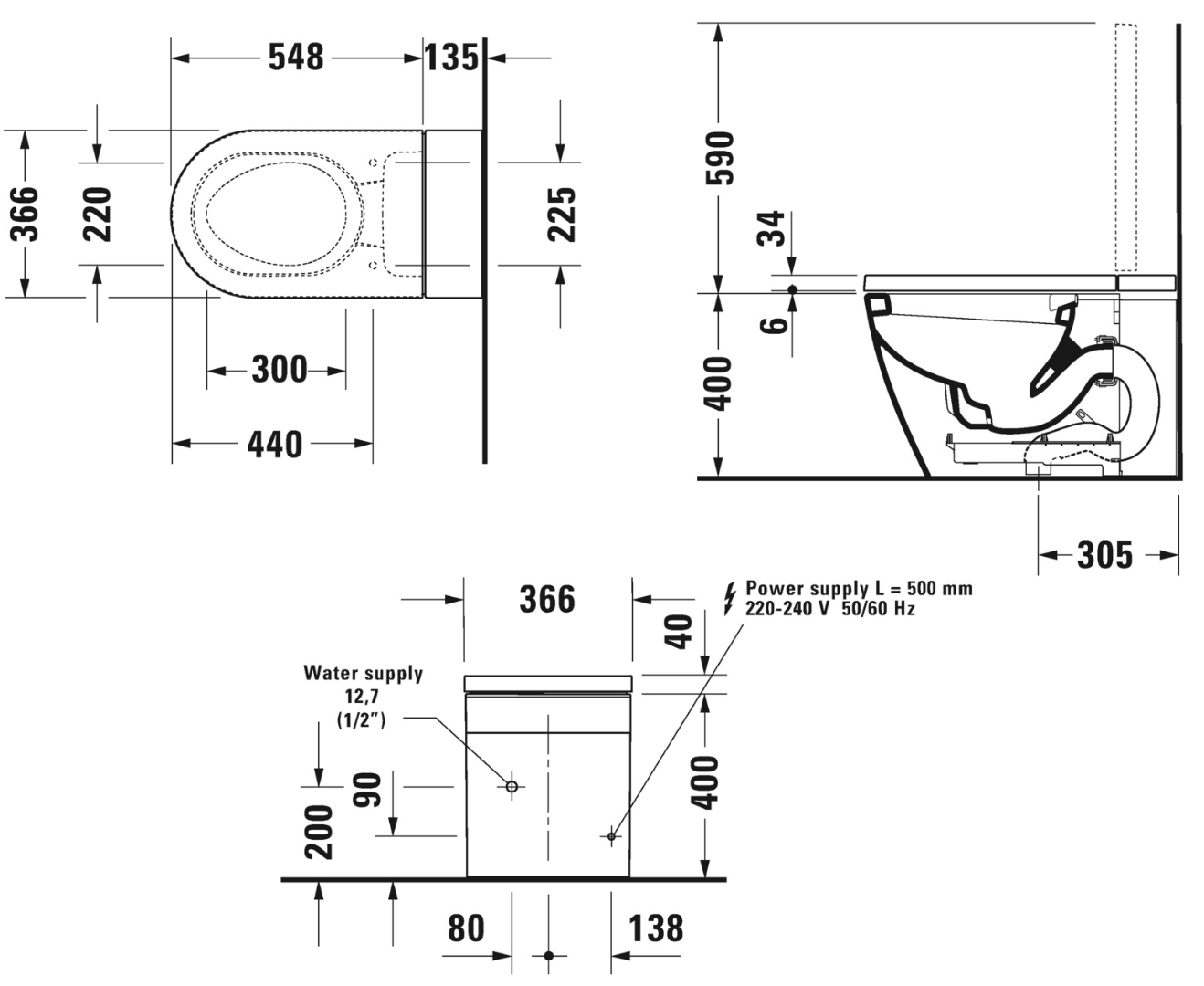 Bản vẽ bồn cầu điện tử Duravit 620000012400310 màu trắng
