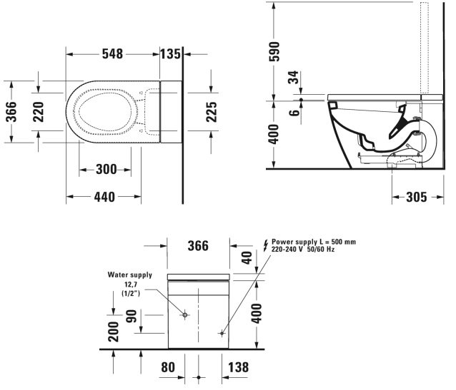 Bản vẽ bồn cầu điện tử Duravit 620000012500320 I Plus Màu Trắng