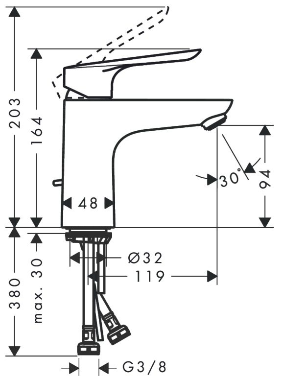 Bản vẽ vòi lavabo Hansgrohe nóng lạnh 71161000