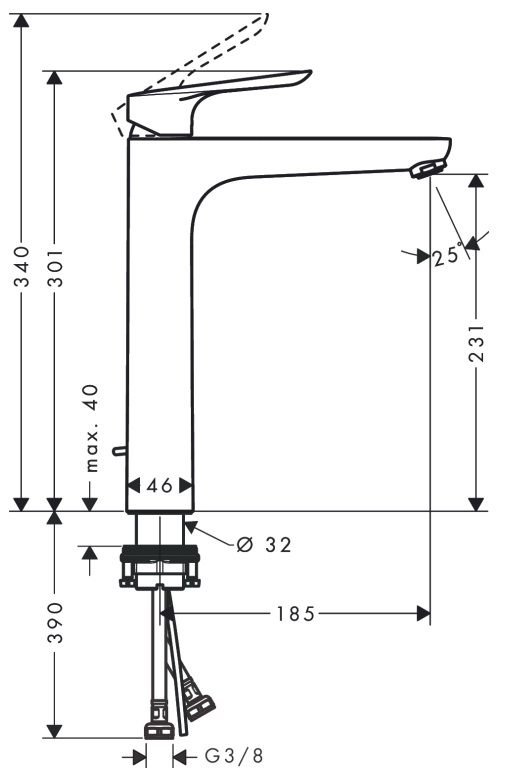 Bản vẽ vòi lavabo Hansgrohe nóng lạnh 71162000