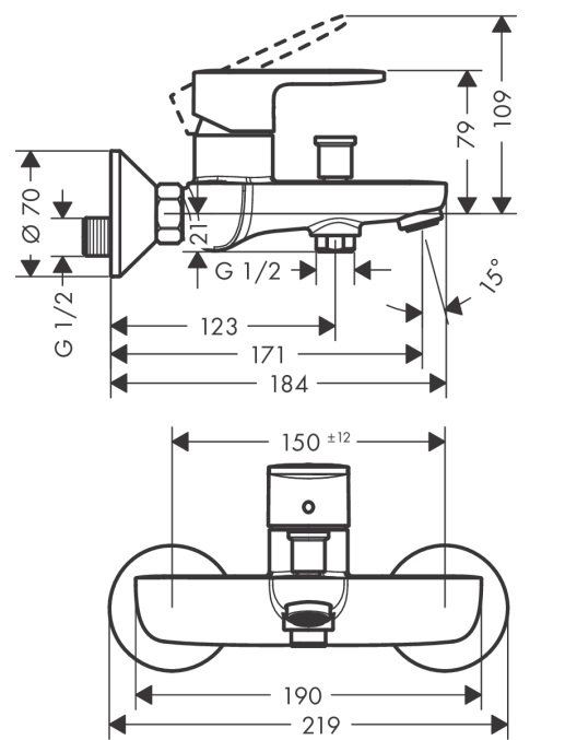 Bản vẽ củ sen nóng lạnh Hansgrohe 71440007