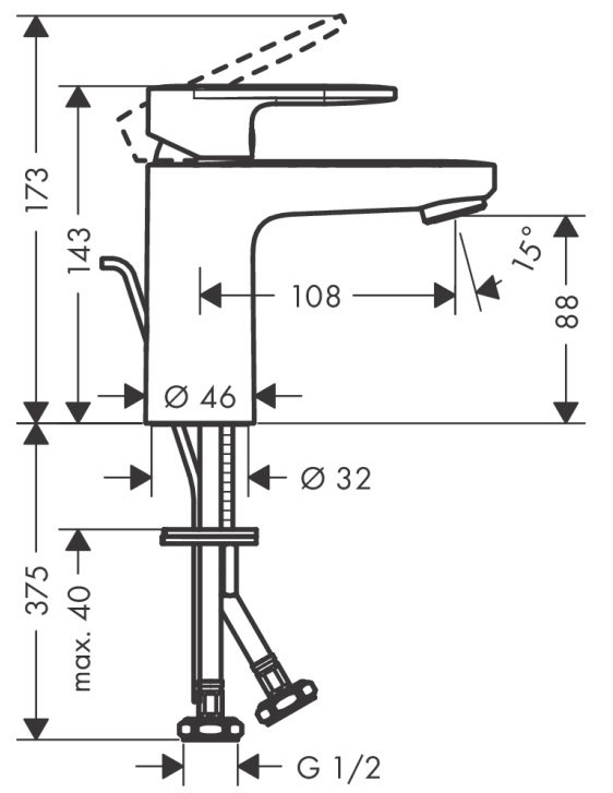 Bản vẽ vòi lavabo Hansgrohe nóng lạnh 71551007
