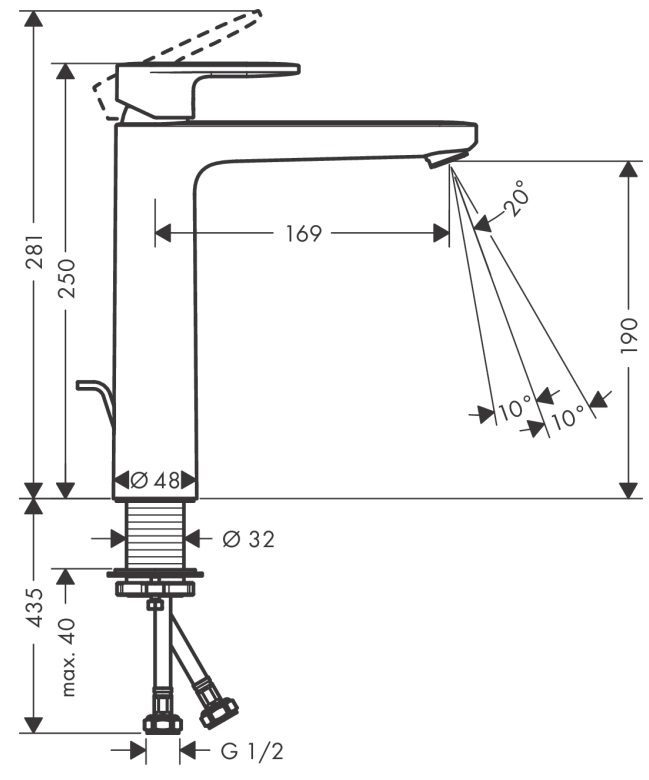 Bản vẽ vòi lavabo Hansgrohe nóng lạnh 71552007