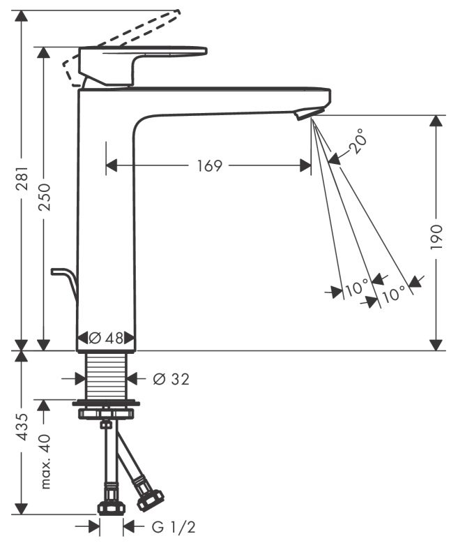 Bản vẽ vòi lavabo Hansgrohe nóng lạnh 71552677