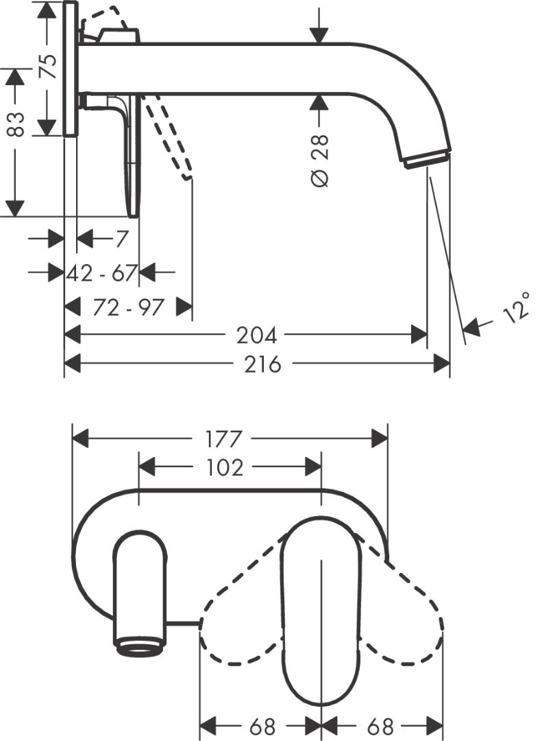 Bản vẽ vòi lavabo âm tường 71555007 Hansgrohe