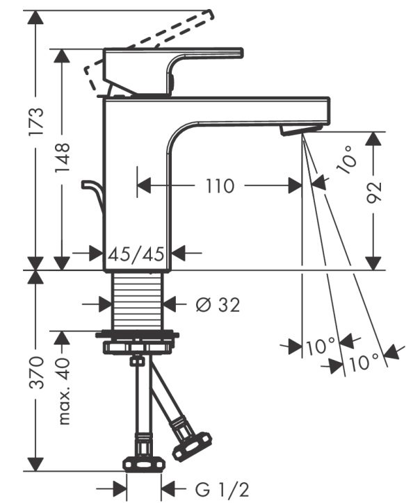 Bản vẽ vòi lavabo Hansgrohe nóng lạnh 71561007