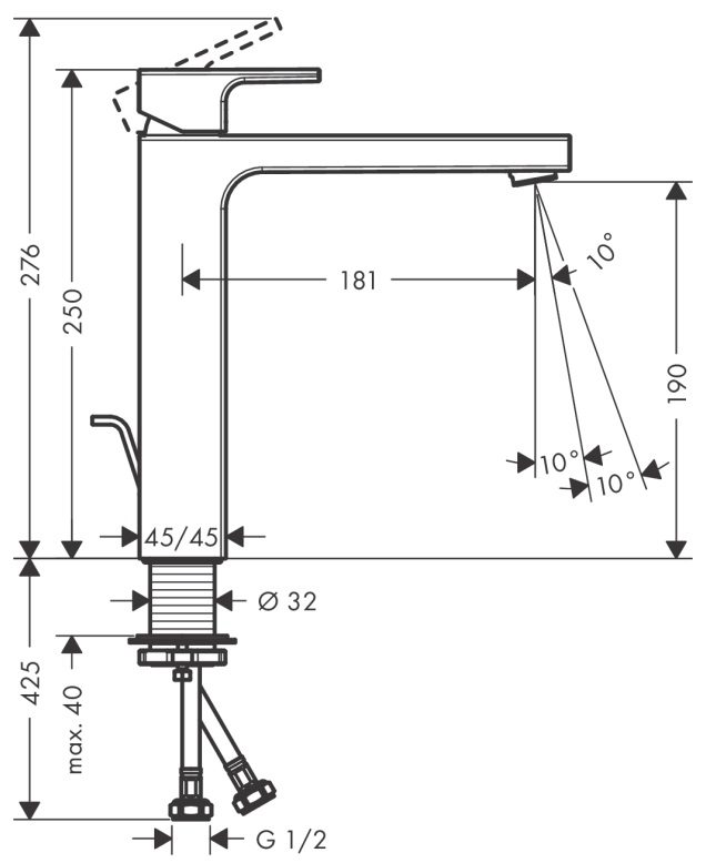 Bản vẽ vòi lavabo Hansgrohe nóng lạnh 71562677 thân cao
