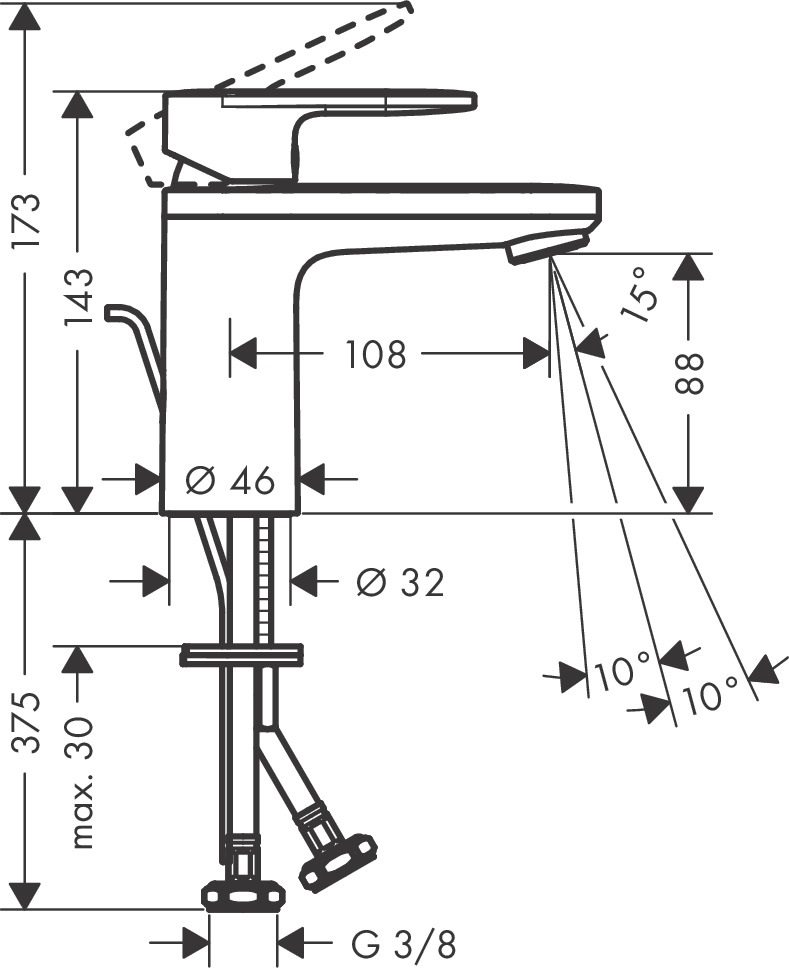 Bản vẽ vòi lavabo Hansgrohe nóng lạnh 71571007