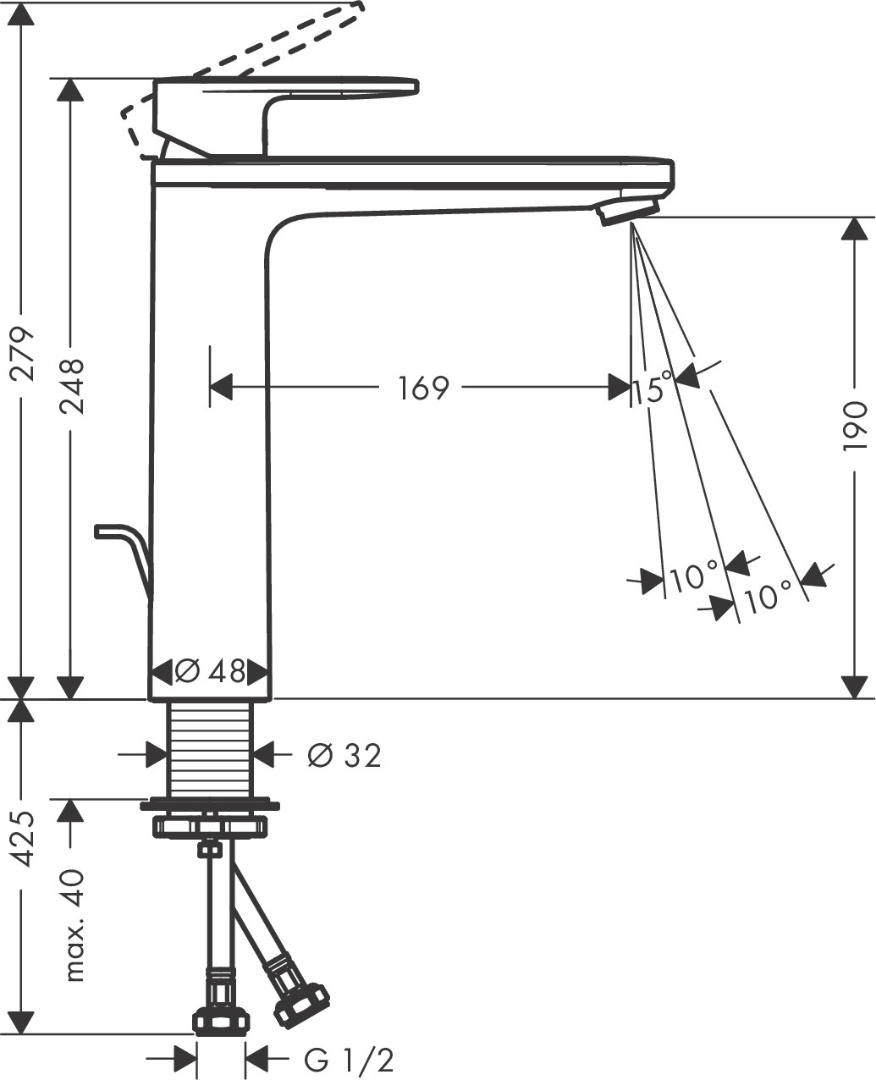 Bản vẽ vòi lavabo Hansgrohe nóng lạnh 71572007