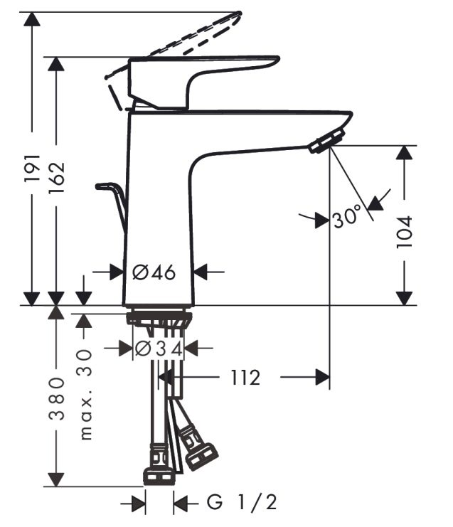 Bản vẽ vòi lavabo Hansgrohe nóng lạnh 71710007 