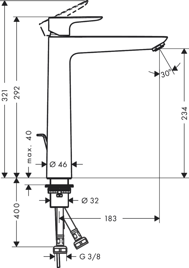 Bản vẽ vòi lavabo Hansgrohe nóng lạnh 71716000