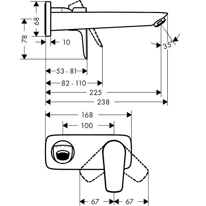 Bản vẽ vòi lavabo Hansgrohe gắn tường nóng lạnh 71734000 