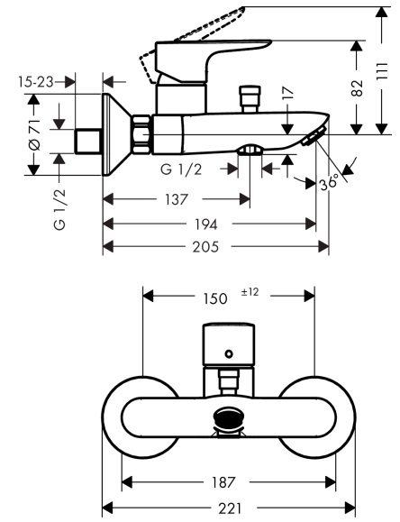 Bản vẽ củ sen nóng lạnh Hansgrohe 71740007