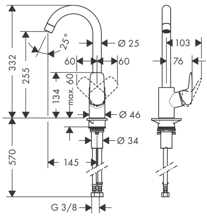Bản vẽ vòi rửa chén nóng lạnh Hansgrohe 71835000
