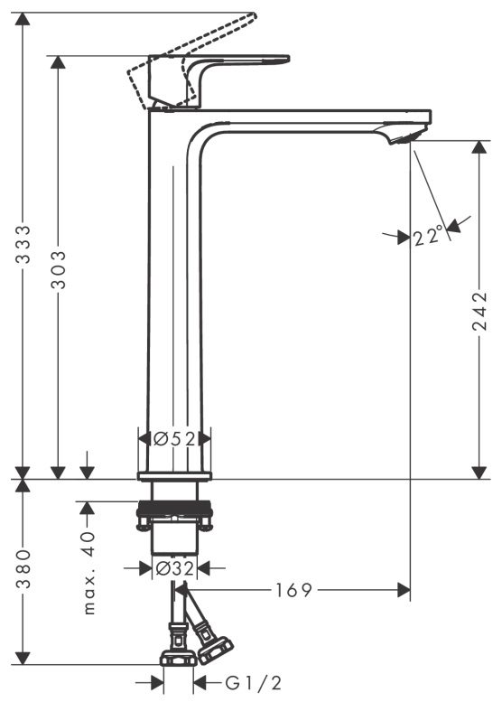 Bản vẽ vòi lavabo Hansgrohe nóng lạnh 72523007