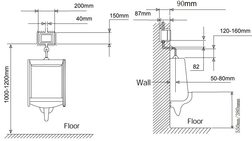 Bản vẽ kích thước van xả tiểu cảm ứng 8610 Moen