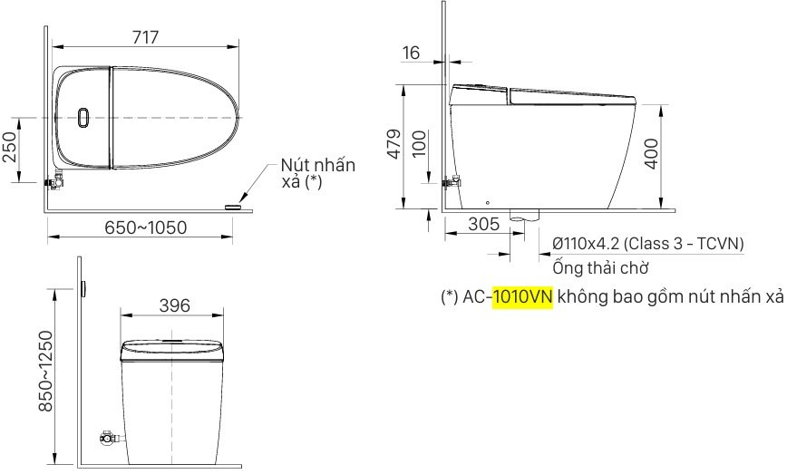 Bản vẽ kích thước bàn cầu Inax AC 1010 VN