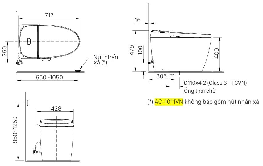 Bản vẽ bàn cầu vệ sinh Inax AC1011VN