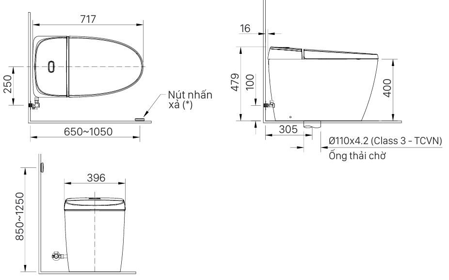 Bản vẽ kích thước bàn cầu Inax AC 1012 VN
