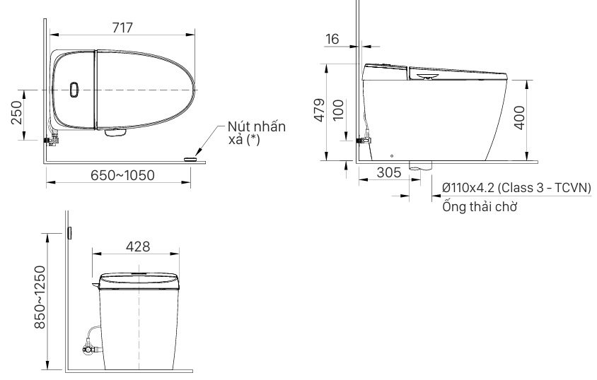 Bản vẽ bàn cầu vệ sinh Inax AC1013VN