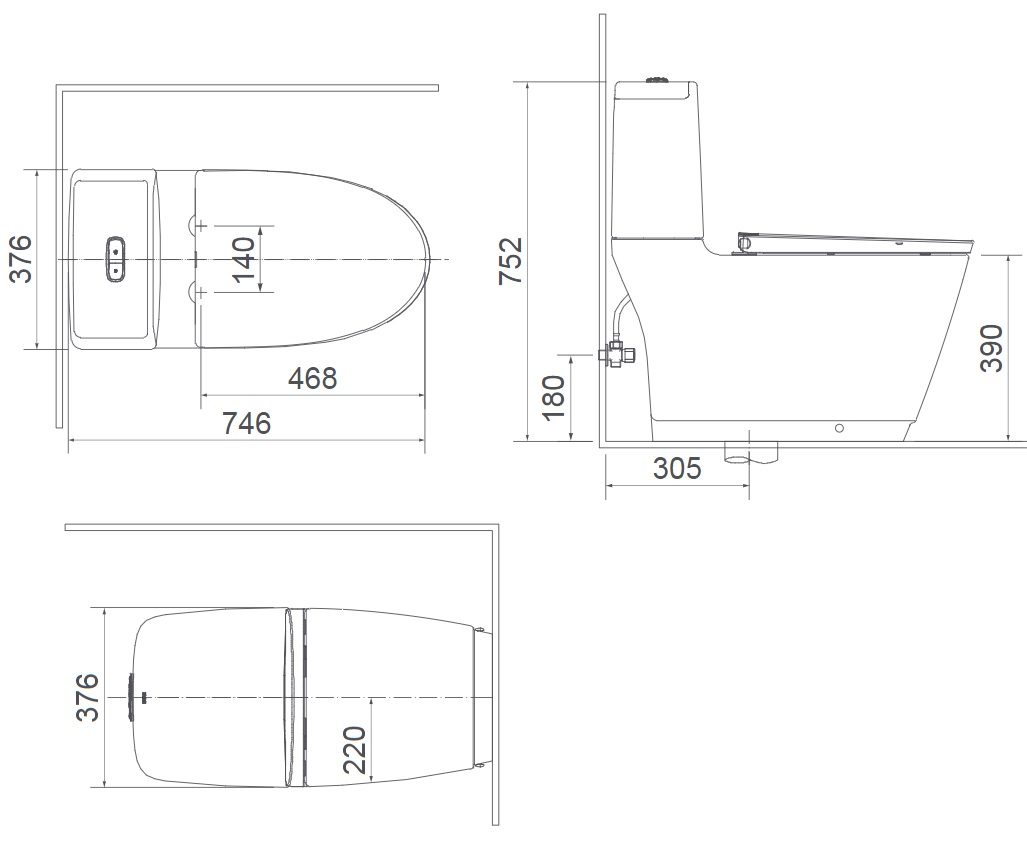 Bản vẽ kích thước bồn cầu INAX AC-832/CW-KB22AVN