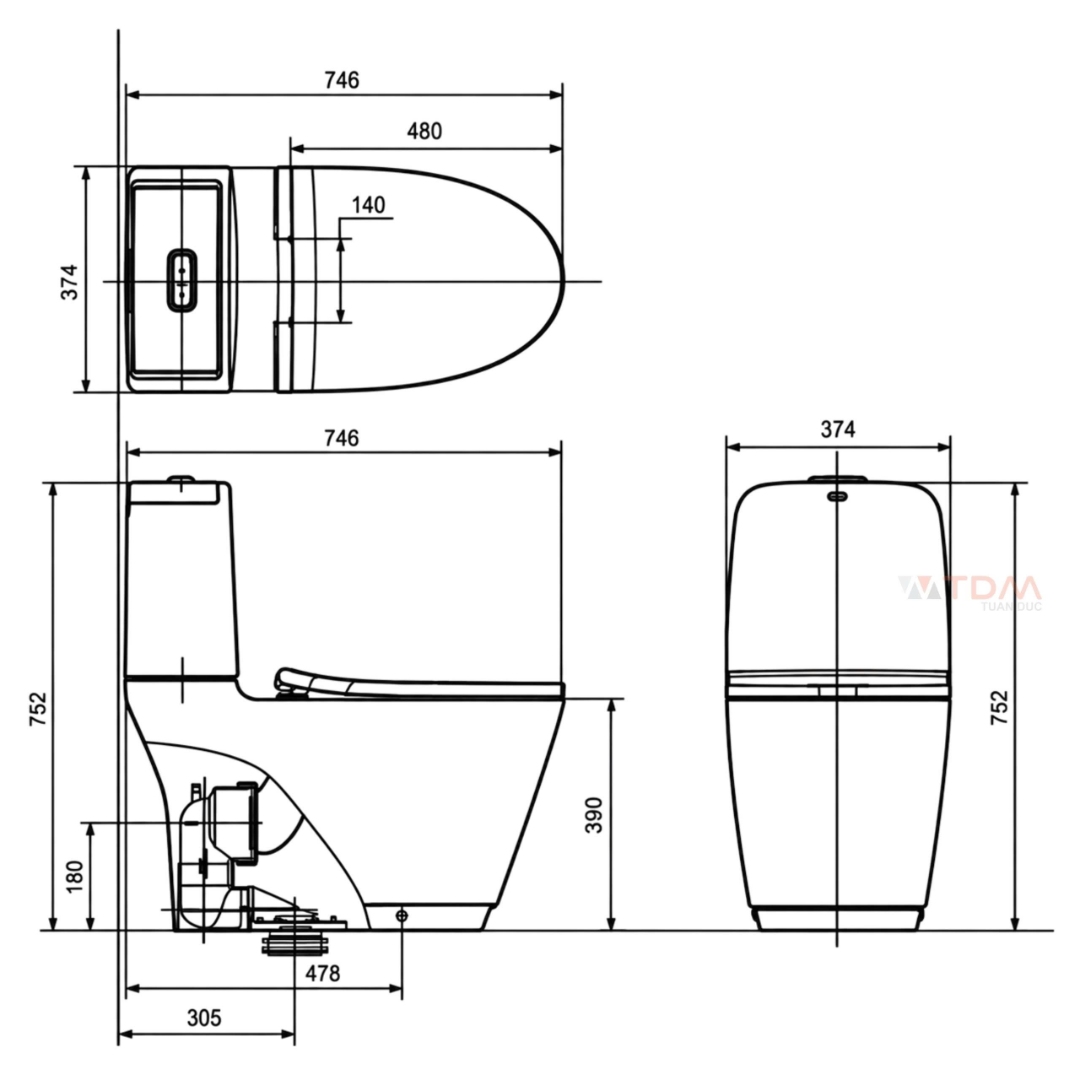 Bản vẽ kích thước xí bệt Inax AC842VN