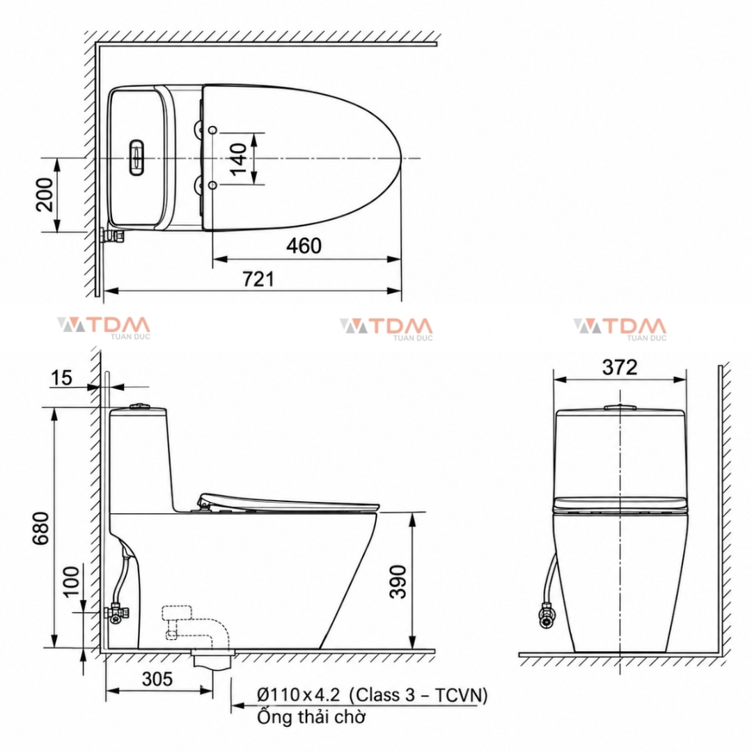 Bản vẽ kích thước bàn cầu Inax AC 922 VN