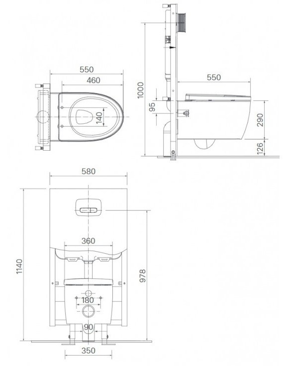 Bản vẽ kích thước bồn inax AC 952 nắp điện tử CW-KB22AVN