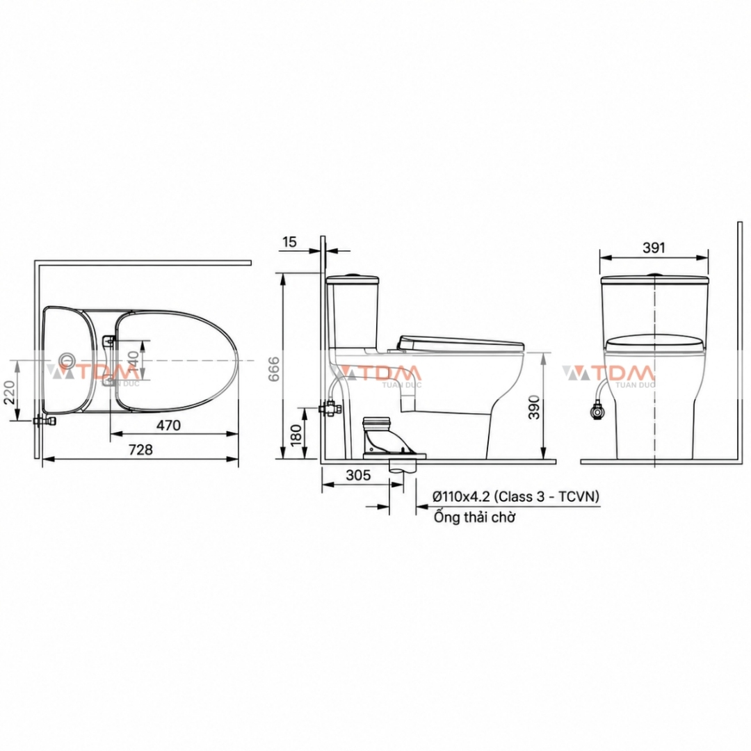 Bản vẽ kích thước bàn cầu Inax AC 979 VN