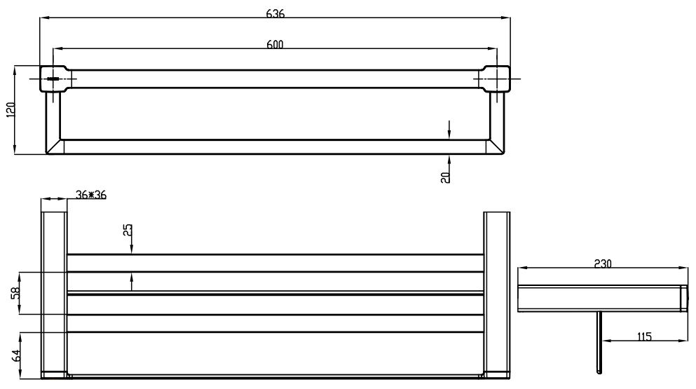 Bản vẽ kích thước thanh vắt khăn ACC1401 Moen 600mm