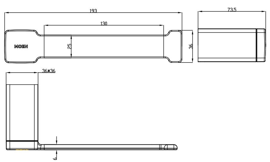 Bản vẽ kích thước thanh vắt khăn ACC 1404 Moen 130mm