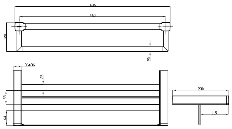Bản vẽ kích thước thanh vắt khăn ACC1411 SRN Moen 460 mm