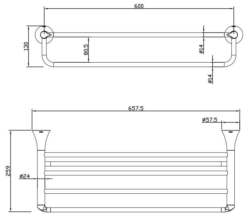 Bnar vẽ kích thước kệ khăn 2 tầng ACC80081BL Moen 600mm