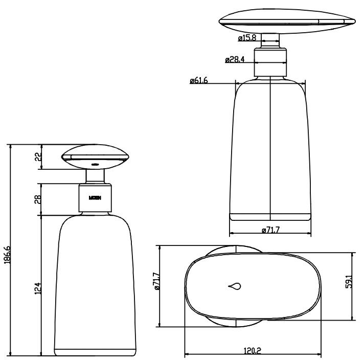 Bản vẽ kích thước bình xà phòng ACC 2610 Moen