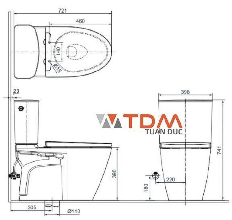 Bản vẽ bệt inax 602 nắp điện tử CW-H17VN