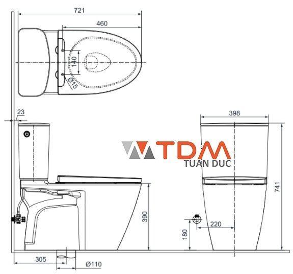 Bản vẽ kích thước bồn cầu INAX ACT-602/CW-S32VN