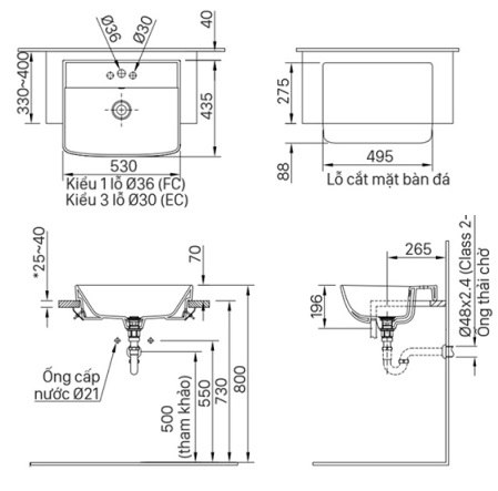 Bản vẽ kỹ thuật chậu lavabo Inax AL-345V