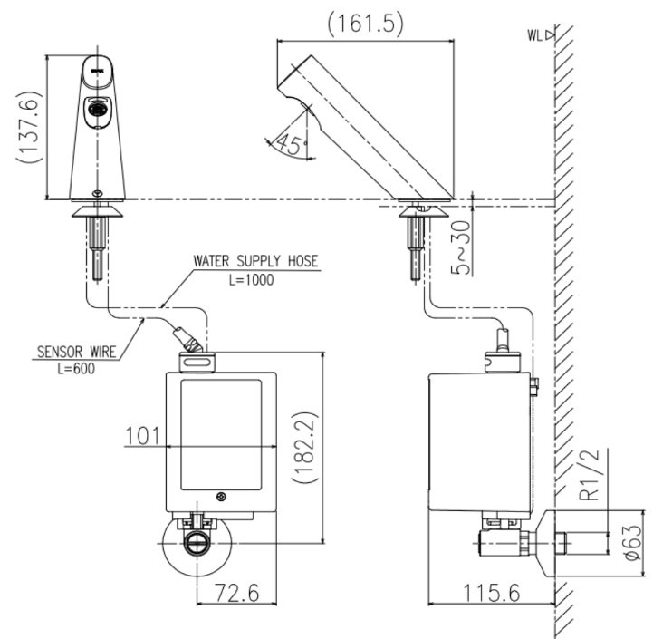 Bản vẽ kích thước vòi cảm ứng Inax AMV 300