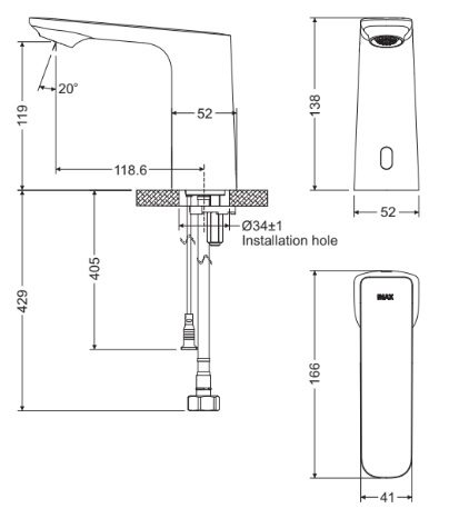 Bản vẽ kích thước vòi cảm ứng INAX AMV-91K