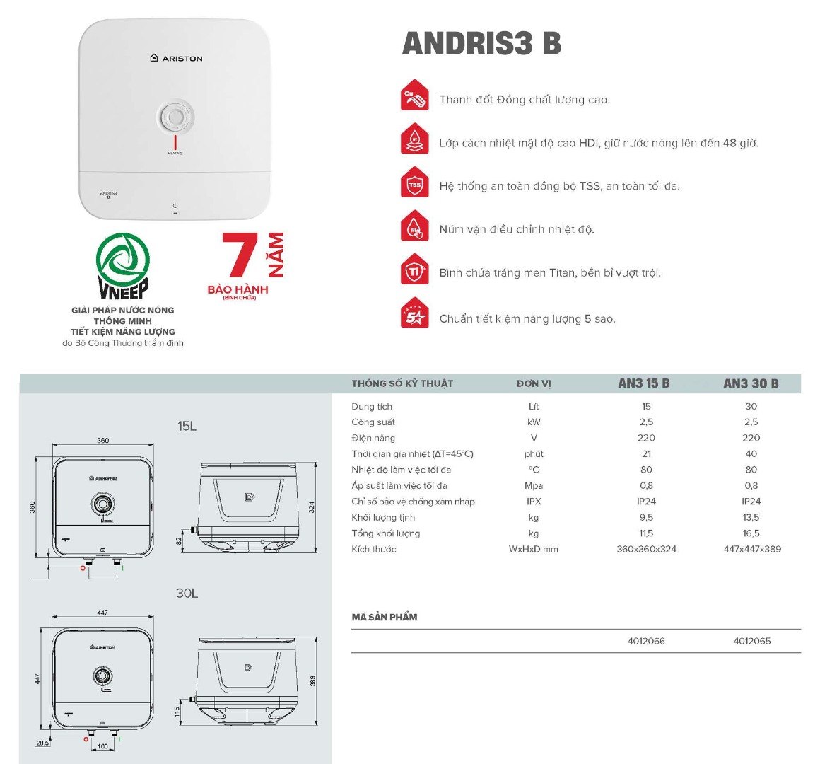 Bản vẽ chi tiết máy nước nóng Ariston Andris3 B 15 lít 2500w