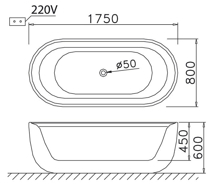 Bản vẽ bồn tắm lập thể AT 0770 Caesar