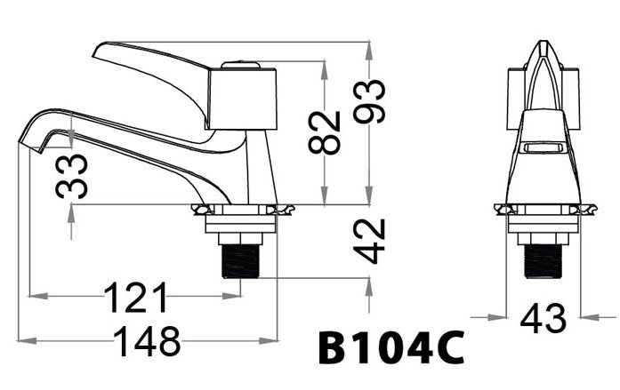 Bản vẽ kích thước vòi chậu rửa mặt Caesar B104 C lạnh