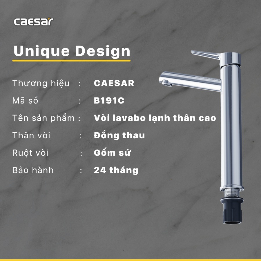 Bản vẽ kích thước vòi chậu rửa mặt Caesar B191 C