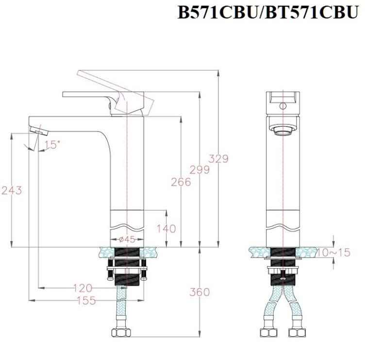 Bản vẽ vòi chậu rửa mặt B 571CBU Caesar