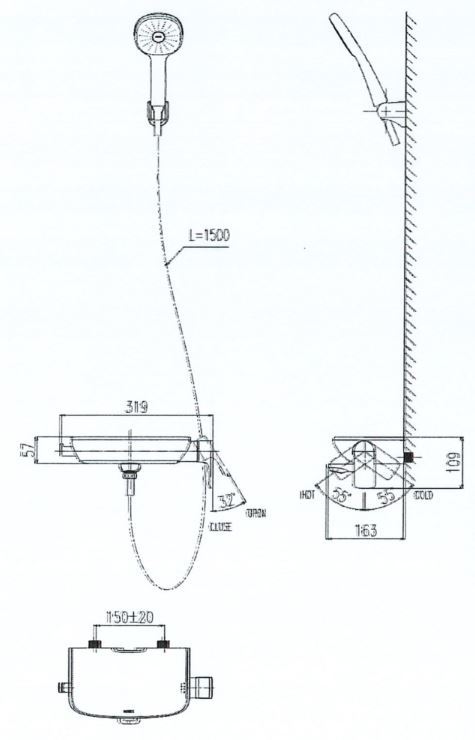 Bản vẽ kích thước sen tắm nóng lạnh BFV 613 S