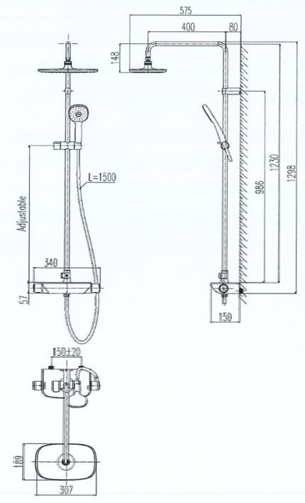 Bản vẽ kích thước bộ sen cây INAX BFV 619T nhiệt độ
