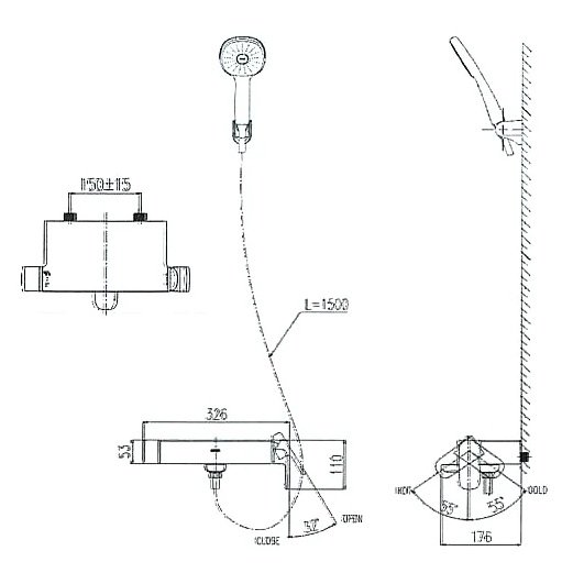 Bản vẽ kích thước sen tắm BFV633S INAX