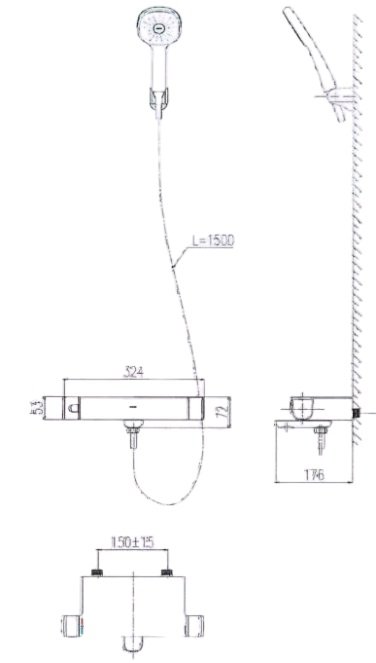 Bản vẽ kích thước vòi sen INAX BFV 636 T
